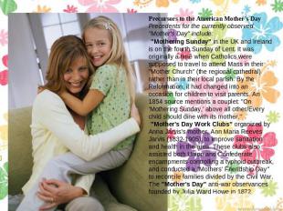 Precursors to the American Mother's Day Precedents for the currently observed "M