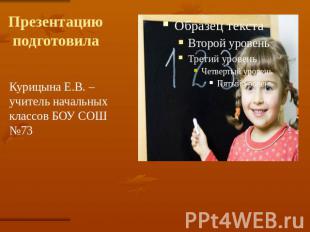 Презентацию подготовила Курицына Е.В. – учитель начальных классов БОУ СОШ №73