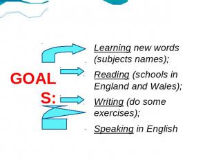 GOALS: Learning new words (subjects names); Reading (schools in England and Wale