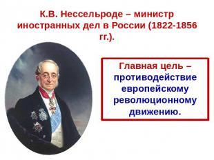К.В. Нессельроде – министр иностранных дел в России (1822-1856 гг.). Главная цел
