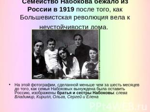 Семейство Набокова бежало из России в 1919 после того, как Большевистская револю