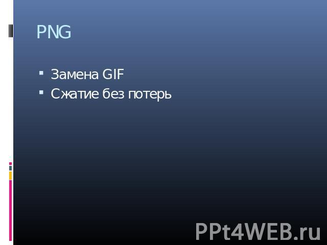 PNG Замена GIF Сжатие без потерь