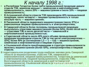 К началу 1998 г.: в Республике Татарстан более трети промышленной продукции дава