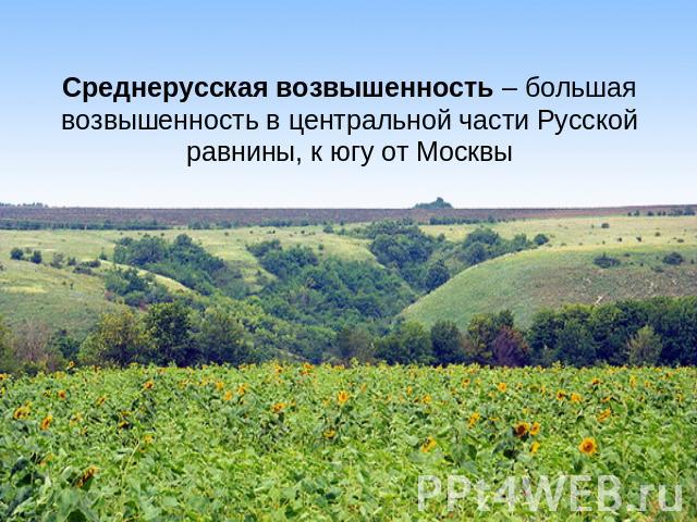 Среднерусская возвышенность – большая возвышенность в центральной части Русской равнины, к югу от Москвы