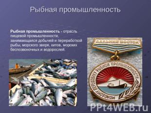 Рыбная промышленность Рыбная промышленность - отрасль пищевой промышленности, за