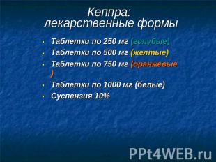 Кеппра: лекарственные формы Таблетки по 250 мг (голубые)Таблетки по 500 мг (желт