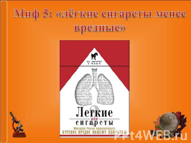 Миф 5: «лёгкие сигареты менее вредные»