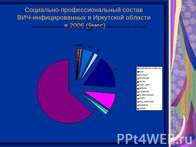 Социально-профессиональный состав ВИЧ-инфицированных в Иркутской области в 2006 (9мес)