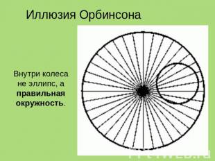 Иллюзия Орбинсона Внутри колеса не эллипс, а правильная окружность.