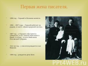 Первая жена писателя. 1896 год – Горький и Волжина женятся.1896 – 1897 годы – Го