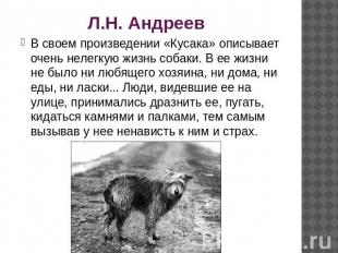Л.Н. Андреев В своем произведении «Кусака» описывает очень нелегкую жизнь собаки