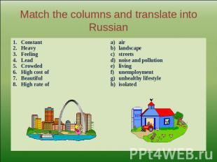 Match the columns and translate into Russian