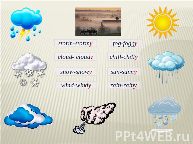 storm-stormyfog-foggycloud- cloudychill-chillysun-sunnysnow-snowywind-windyrain-rainy