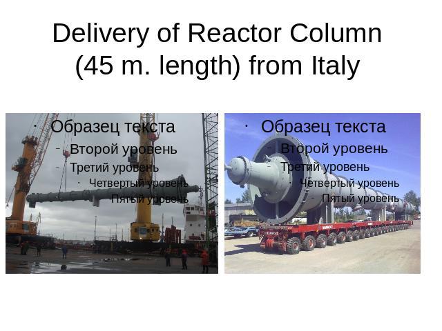 Delivery of Reactor Column (45 m. length) from Italy