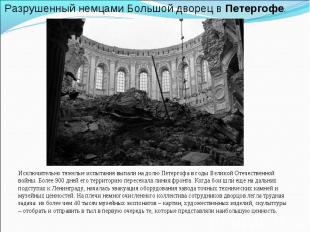 Разрушенный немцами Большой дворец в Петергофе. Исключительно тяжелые испытания