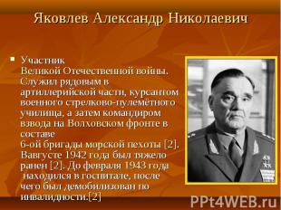 Яковлев Александр Николаевич Участник Великой Отечественной войны. Служил рядовы