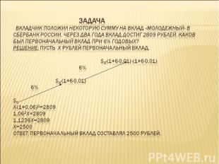 Задача Вкладчик положил некоторую сумму на вклад «Молодежный» в сбербанк России.