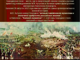 Бородинское поле – место, где в смертельной схватке сошлись русская армия под ко