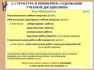 2. СТРУКТУРА И ПРИМЕРНОЕ СОДЕРЖАНИЕ УЧЕБНОЙ ДИСЦИПЛИНЫ