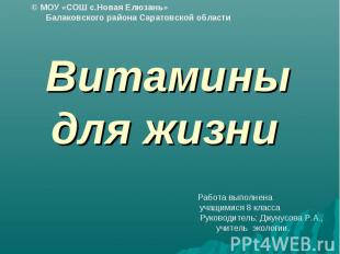 © МОУ «СОШ с.Новая Елюзань» Балаковского района Саратовской области Витамины для