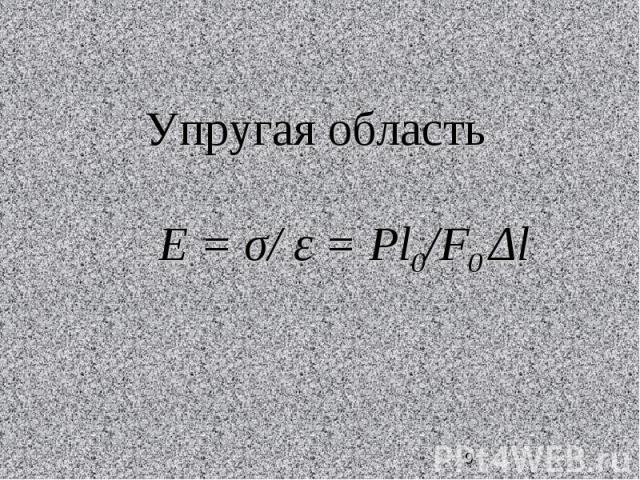 Упругая областьЕ = σ/ ε = Pl0/F0 Δl