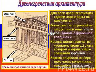 Древнегреческая архитектура Для всех древнегреческих зданий характерны об-щие че