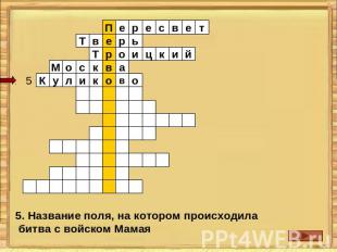 5. Название поля, на котором происходила битва с войском Мамая