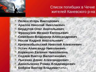 Список погибших в Чечне жителей Каневского р-на Лелюх Игорь ВикторовичАралов Ник