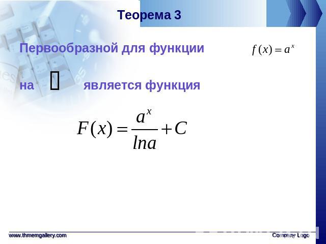 Теорема 3 Первообразной для функциина является функция