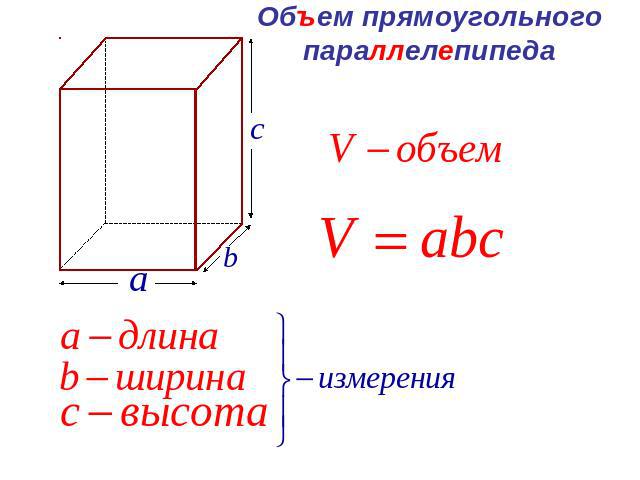 Объем прямоугольного параллелепипеда