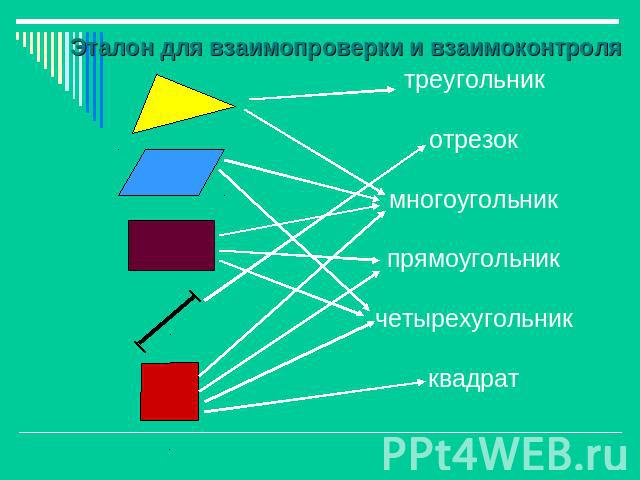 Эталон для взаимопроверки и взаимоконтроля треугольникотрезокмногоугольникпрямоугольникчетырехугольникквадрат