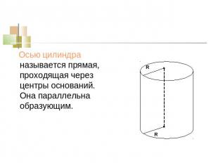 Осью цилиндра называется прямая, проходящая через центры оснований. Она параллел