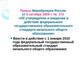Приказ Минобрнауки России от 6 октября 2009 г. № 373 «Об утверждении и введении