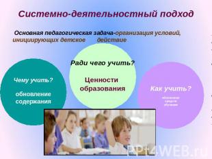 Системно-деятельностный подход Основная педагогическая задача-организация услови