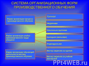 СИСТЕМА ОРГАНИЗАЦИОННЫХ ФОРМ ПРОИЗВОДСТВЕННОГО ОБУЧЕНИЯ Форма организации процес