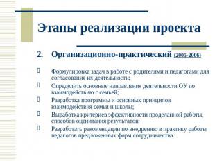 Этапы реализации проекта Организационно-практический (2005-2006)Формулировка зад
