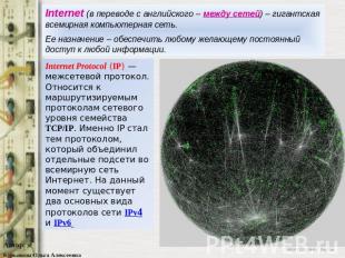 Internet (в переводе с английского – между сетей) – гигантская всемирная компьют