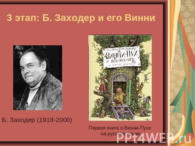 3 этап: Б. Заходер и его Винни Б. Заходер (1918-2000)Первая книга о Винни-Пухе на русском языке