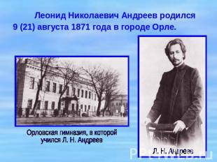 Леонид Николаевич Андреев родился 9 (21) августа 1871 года в городе Орле. Орловс