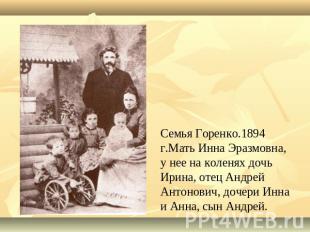 Семья Горенко.1894 г.Мать Инна Эразмовна, у нее на коленях дочь Ирина, отец Андр