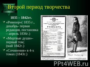 Второй период творчества 1835 – 1842гг.«Ревизор»( 1835 г., декабрь- первая редак