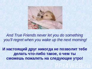 And True Friends never let you do something you'll regret when you wake up the n
