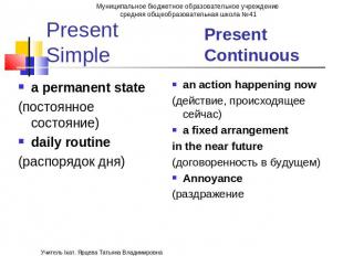 Present Simple a permanent state a permanent state (постоянное состояние) daily