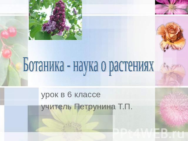 Ботаника - наука о растениях урок в 6 классе учитель Петрунина Т.П.