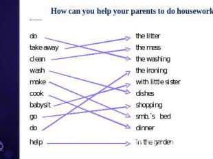 How can you help your parents to do housework? Make word expressions.