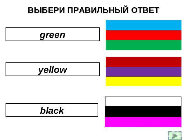 ВЫБЕРИ ПРАВИЛЬНЫЙ ОТВЕТ green yellow black