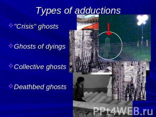 Types of adductions Crisis ghosts Ghosts of dyings Collective ghosts Deathbed gh