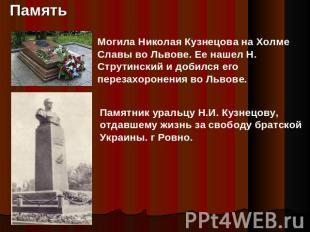 Память Могила Николая Кузнецова на Холме Славы во Львове. Ее нашел Н. Струтински