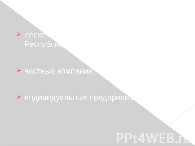 лесхозы Министерства лесного хозяйства Республики Беларусь; частные компании; индивидуальные предприниматели.