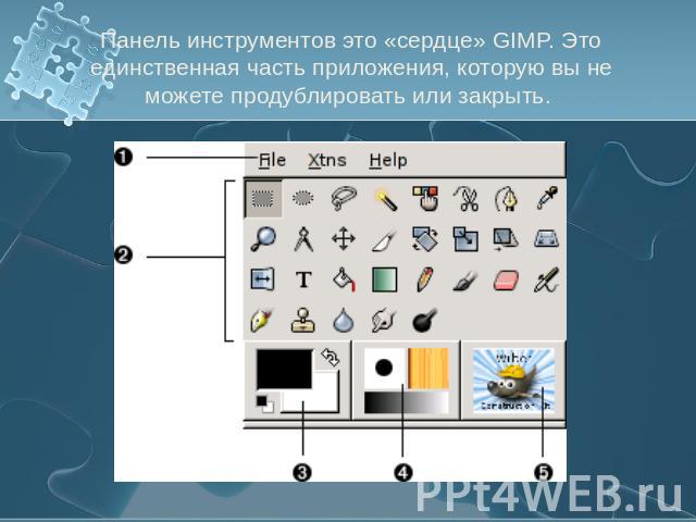 Панель инструментов это «сердце» GIMP. Это единственная часть приложения, которую вы не можете продублировать или закрыть.
